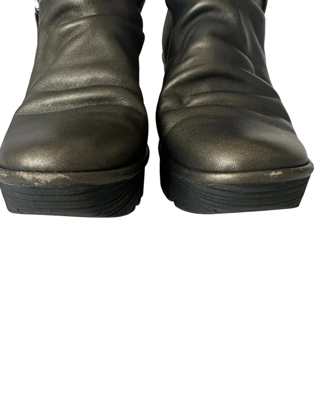 Fly London Yoxi Metallic Pewter Gold Wedge Ankle Boots EU 42